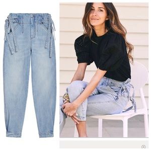 Something Navy Sydney Side Tie High Waist Jeans, Washed Indigo Sz 00